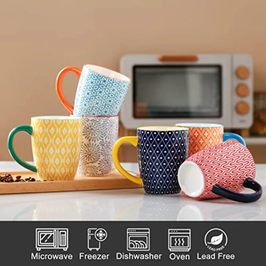 Ceramic Coffee Mug Set Bohemian Style 6 Pack