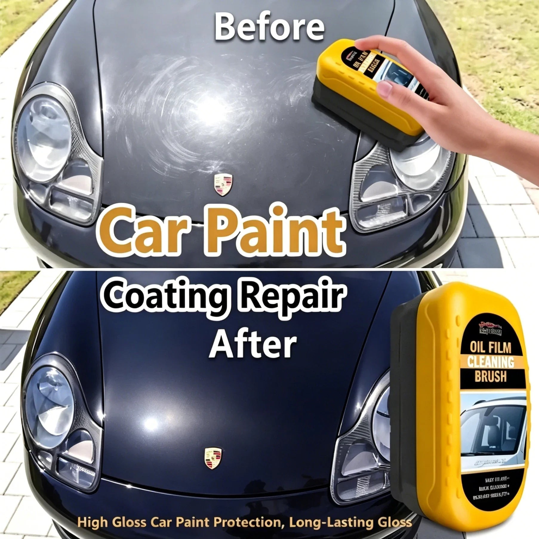 High Efficiency Car Windshield Oil Stain Remover Brush, Clear Bright Auto Glass Oil Film Cleaner