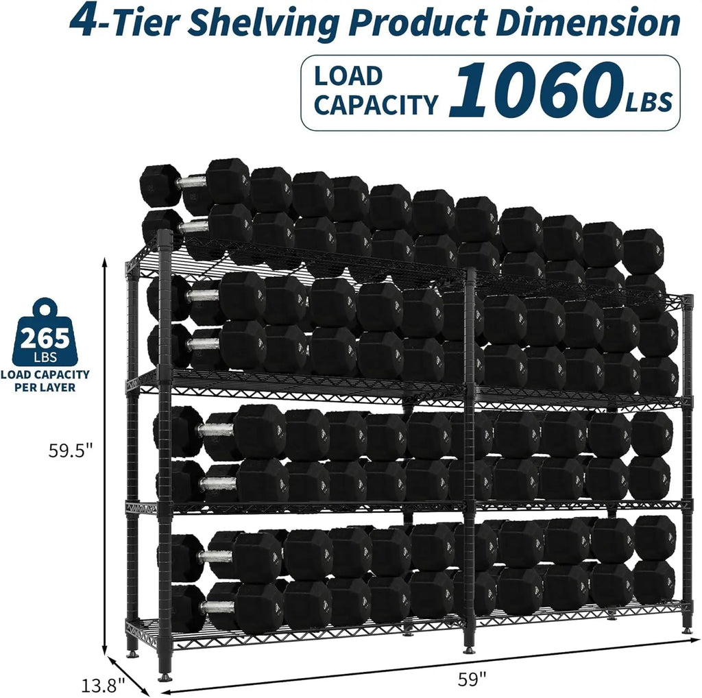 Heavy Duty 4-Tier Storage Shelves Adjustable Metal Wire Shelf, 1060 lbs Capacity Ideal for Kitchen, Pantry, Garage