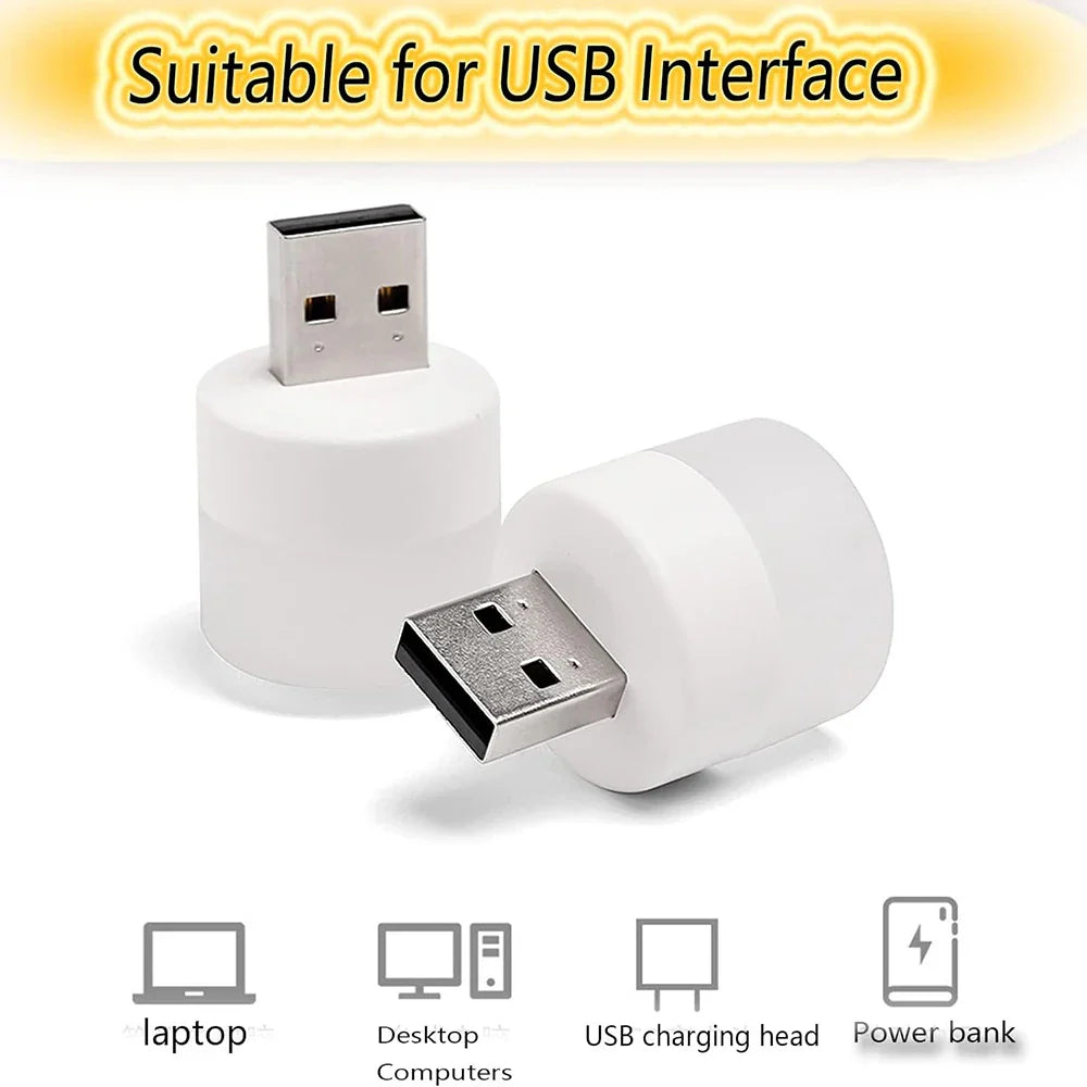 1/3/5/10Pcs USB Night Light Warm White LED Plug-In Light Bulb Portable Home Environment Light Energy-Saving Reading Night Light