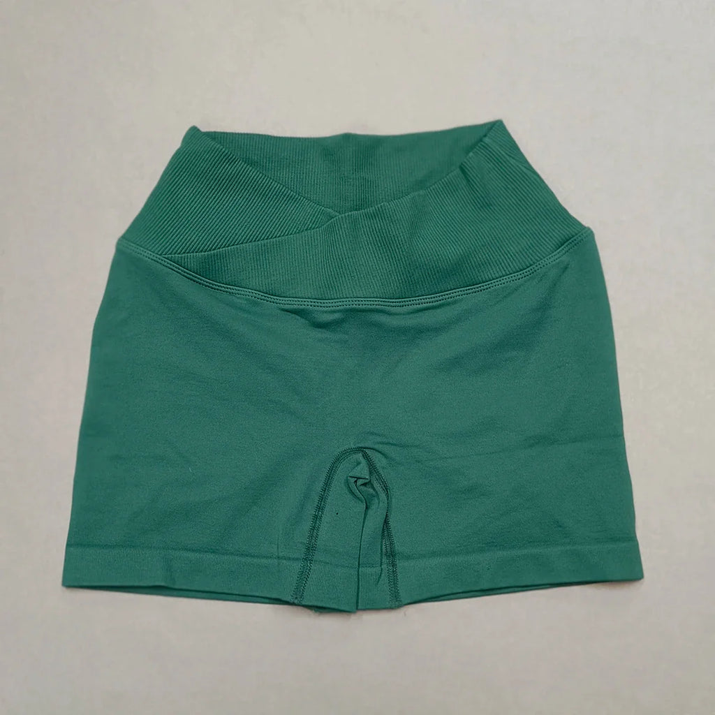 Women's sporty shorts with cross-waistband, yoga shorts, for gym workout, running, hip-enhancing,high-waisted yoga shorts.