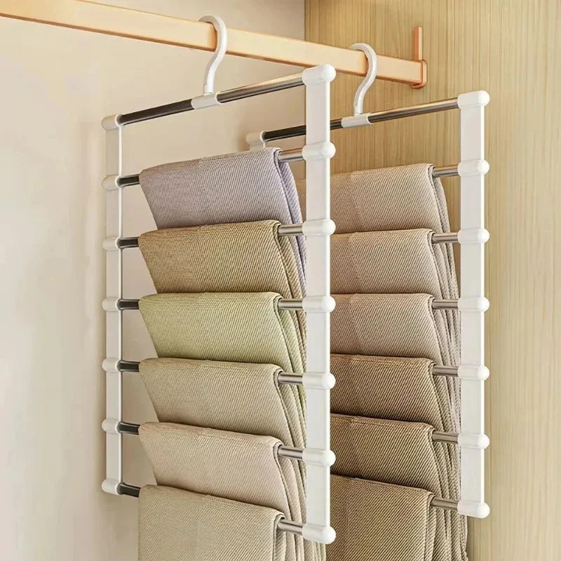 Multi-layer Pants Hanger Foldable Non-slip Clothes Rack Wardrobe Space Saving Organizer for Trousers Scarf Storage