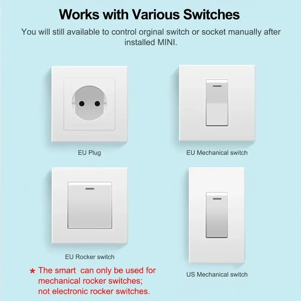 Mini 16A WiFi Switch Works with Tuya Smart Life App 2 Way Control Smart Home Automation Module Interruptor Work for Alexa Google
