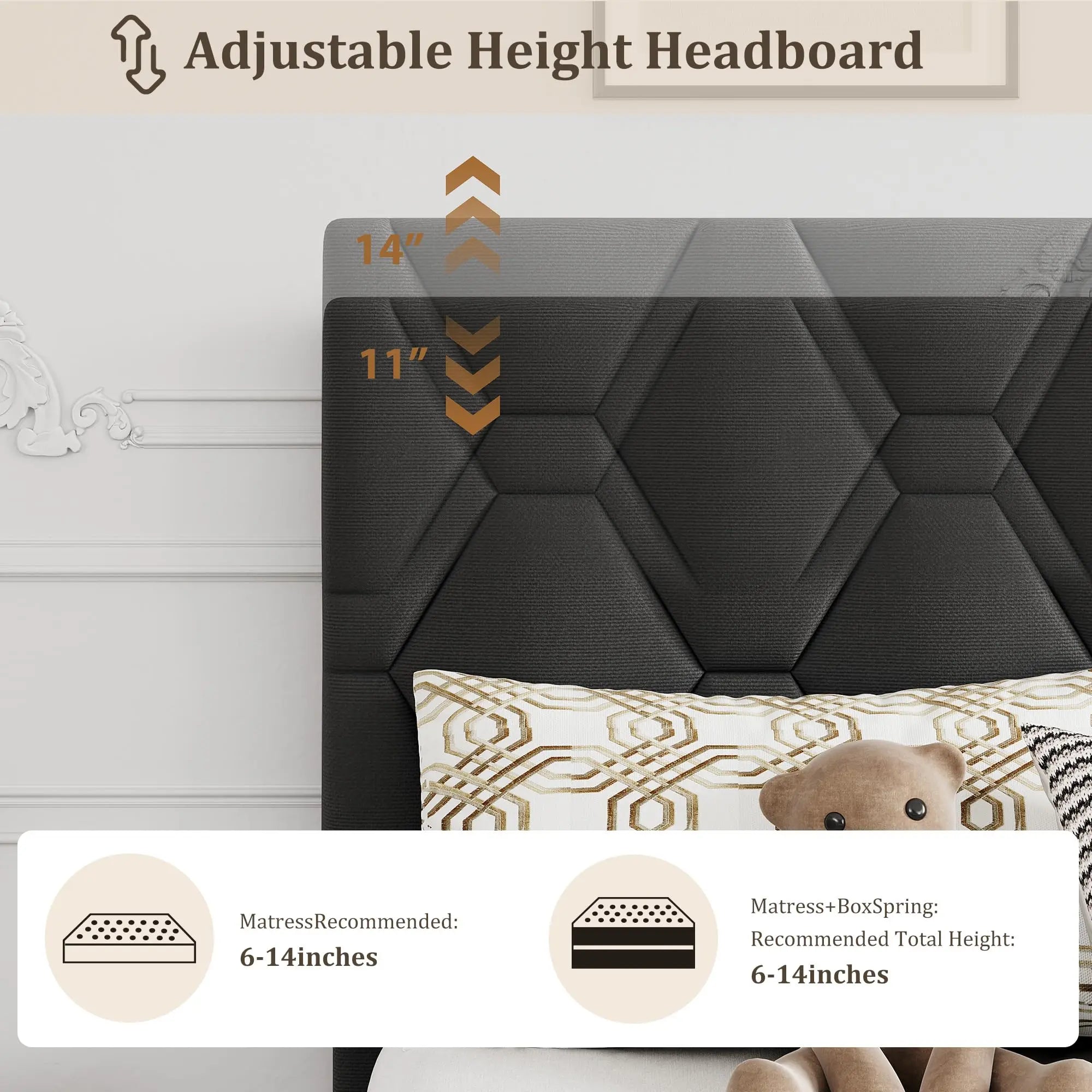 HiMISS Upholstered Bed Frame With Headboard Quiet Heavy Duty