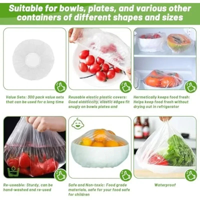 Disposable Food Cover Saran Wrap Food Grade Fruit Vegetable Storage Bag Elastic Plastic Bag Kitchen Fresh Keeping Bag