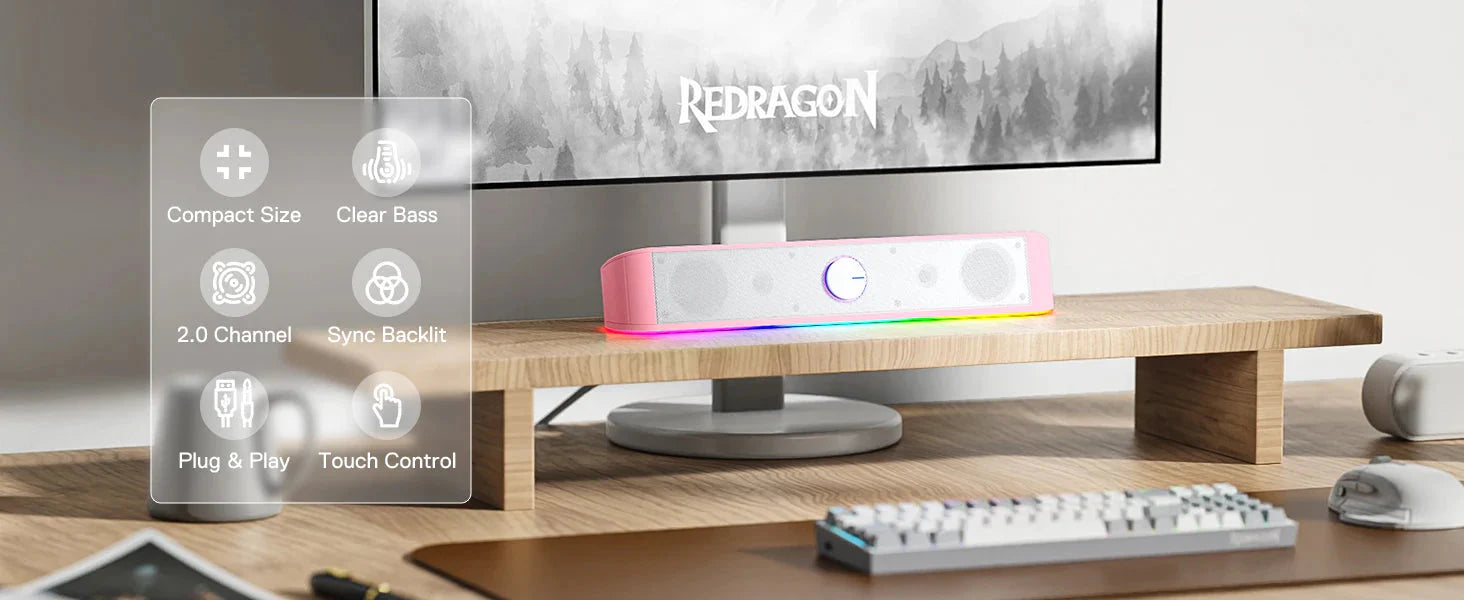 Redragon GS560 Adiemus RGB Desktop Soundbar - 2.0 Channel USB-Powered Gaming Speaker