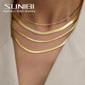 316L Stainless Steel Snake Chain Necklace for Women — Herringbone Choker in Gold, Silver, Rose Gold