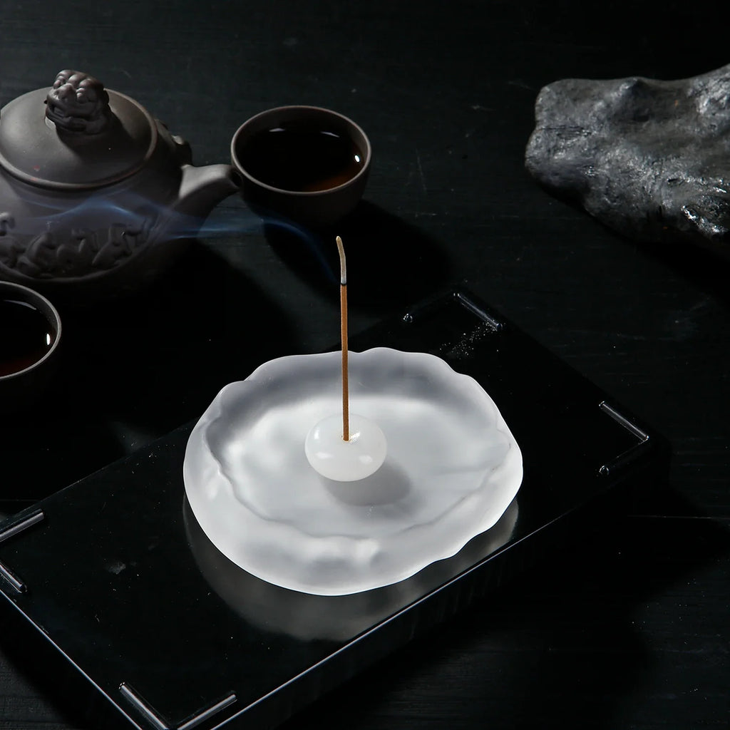 Mini Jade Incense Burner Incense Holder with Glass Incense Plate Ash Catcher Buddhism Supplies Home Decor
