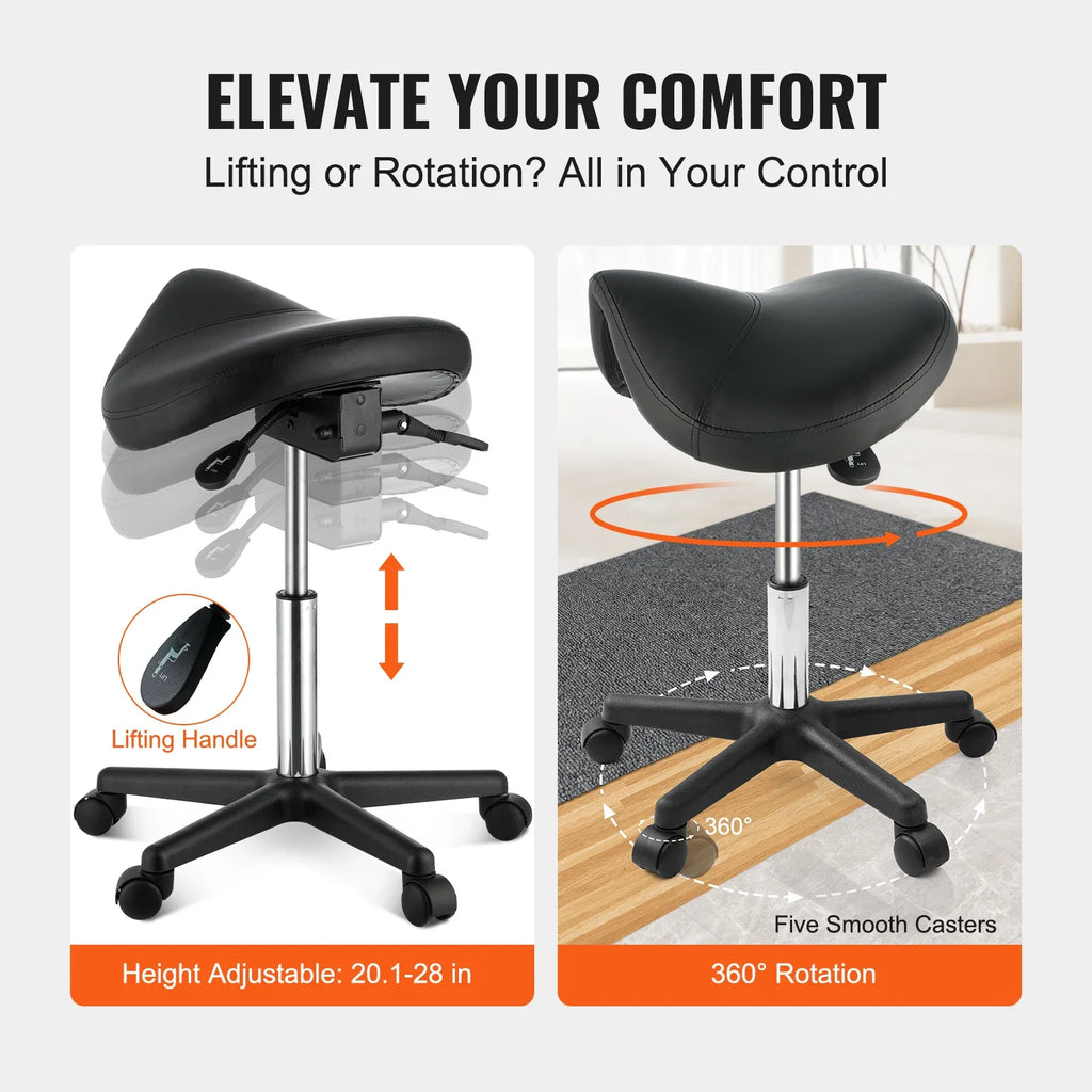 SucceBuy Ergonomic Saddle Stool With 360 Degree Rotation Casters