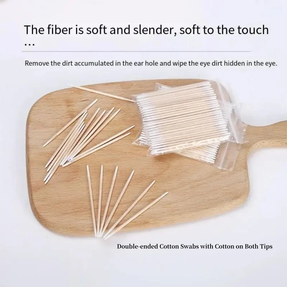 100/300/500 Nails Wooden Tip Cotton Stick Buds Disposable Ultra-Detail Corrector Nail Polish Remover Clean Sticks Manicure Tools