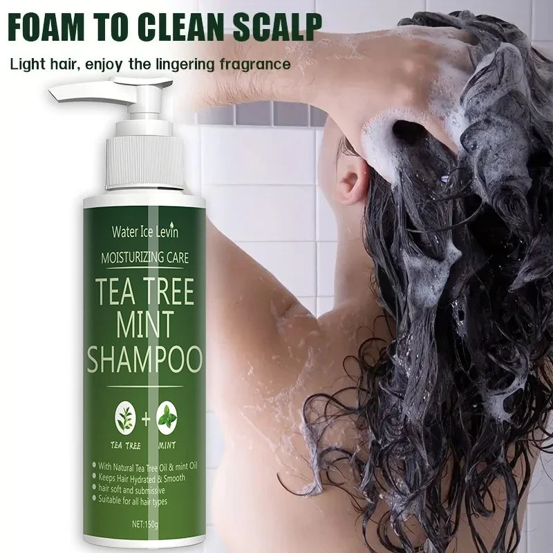 Tea Tree Mint Shampoo Natural Essence Revitalizes Hair. Dense Foam Cleansing. Strengthens and Smoothes. Adds Volume Shine.