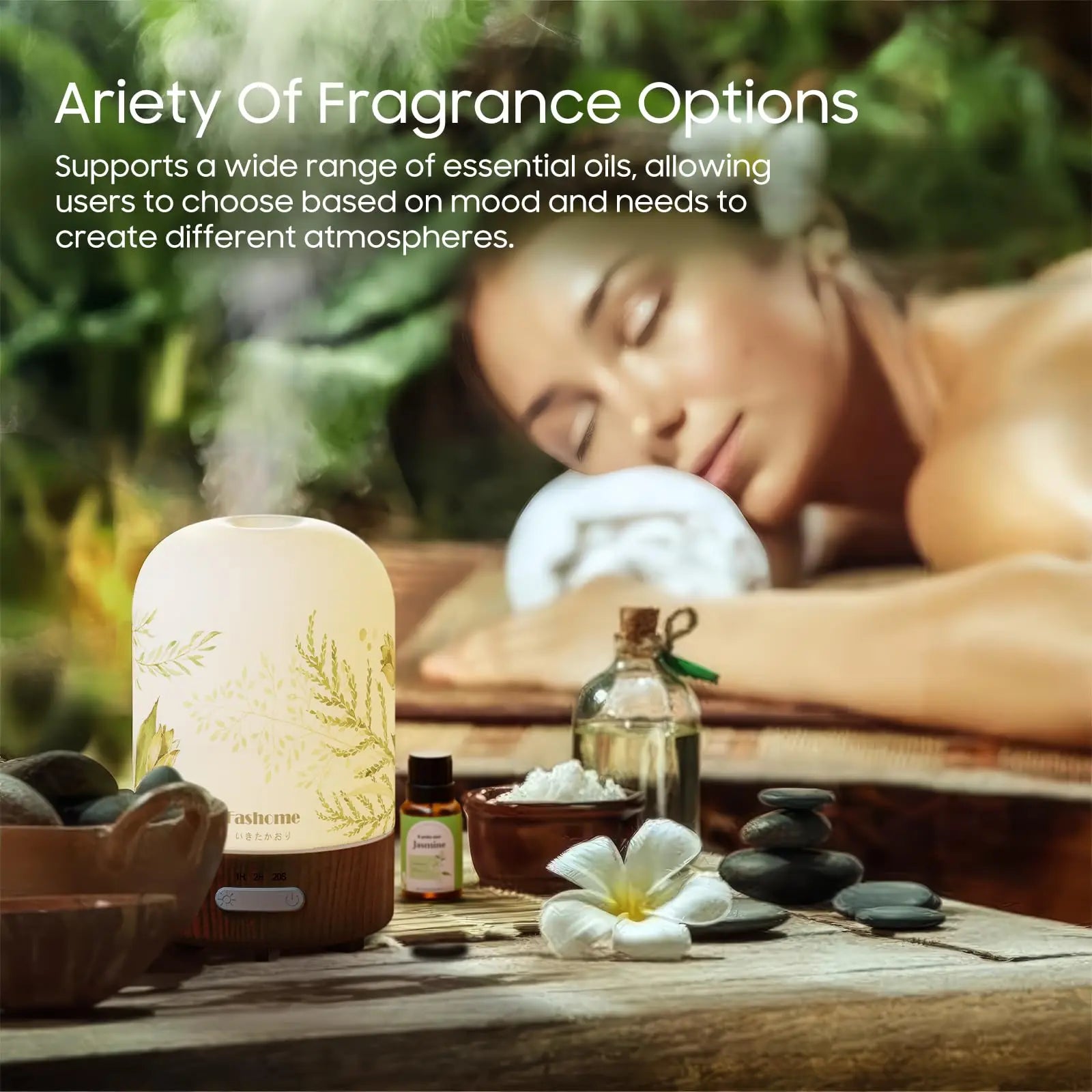 Essential Oil Diffuser Ultrasonic Aromatherapy Humidifier Auto Shut Off Jasmine