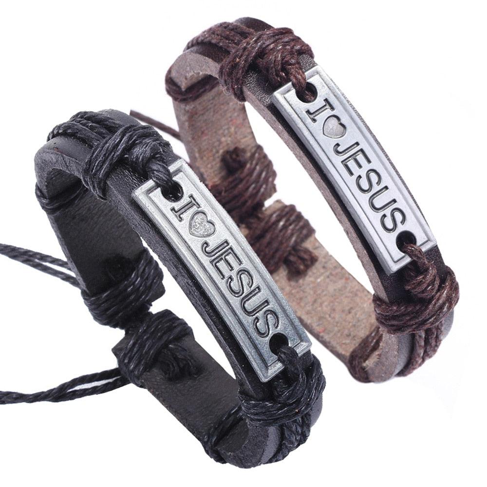Vintage Leather Jesus Bracelet