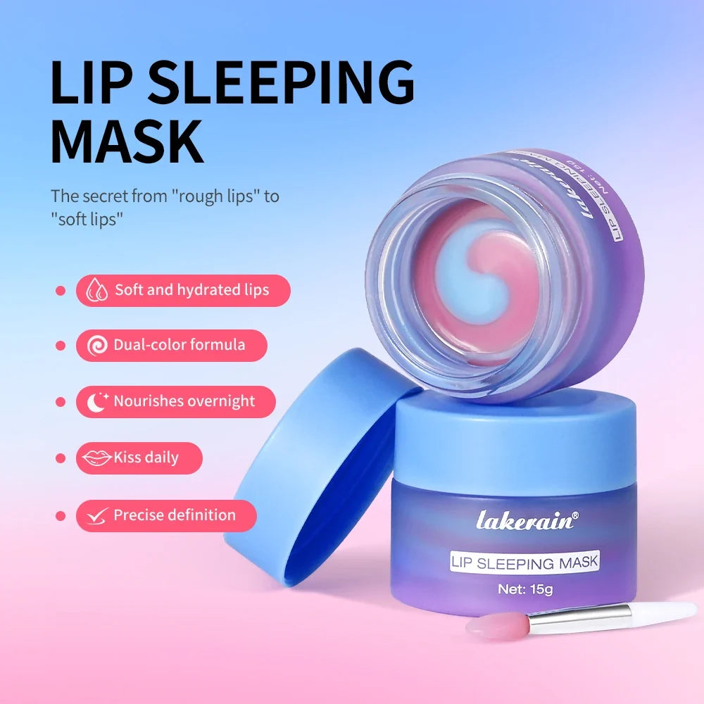 Lakerain Nourishing Dual-color Sleeping Lip Mask Reducing Lip Lines Moisturizing Repairing Removing Dead Skin Lip Mask Women Men
