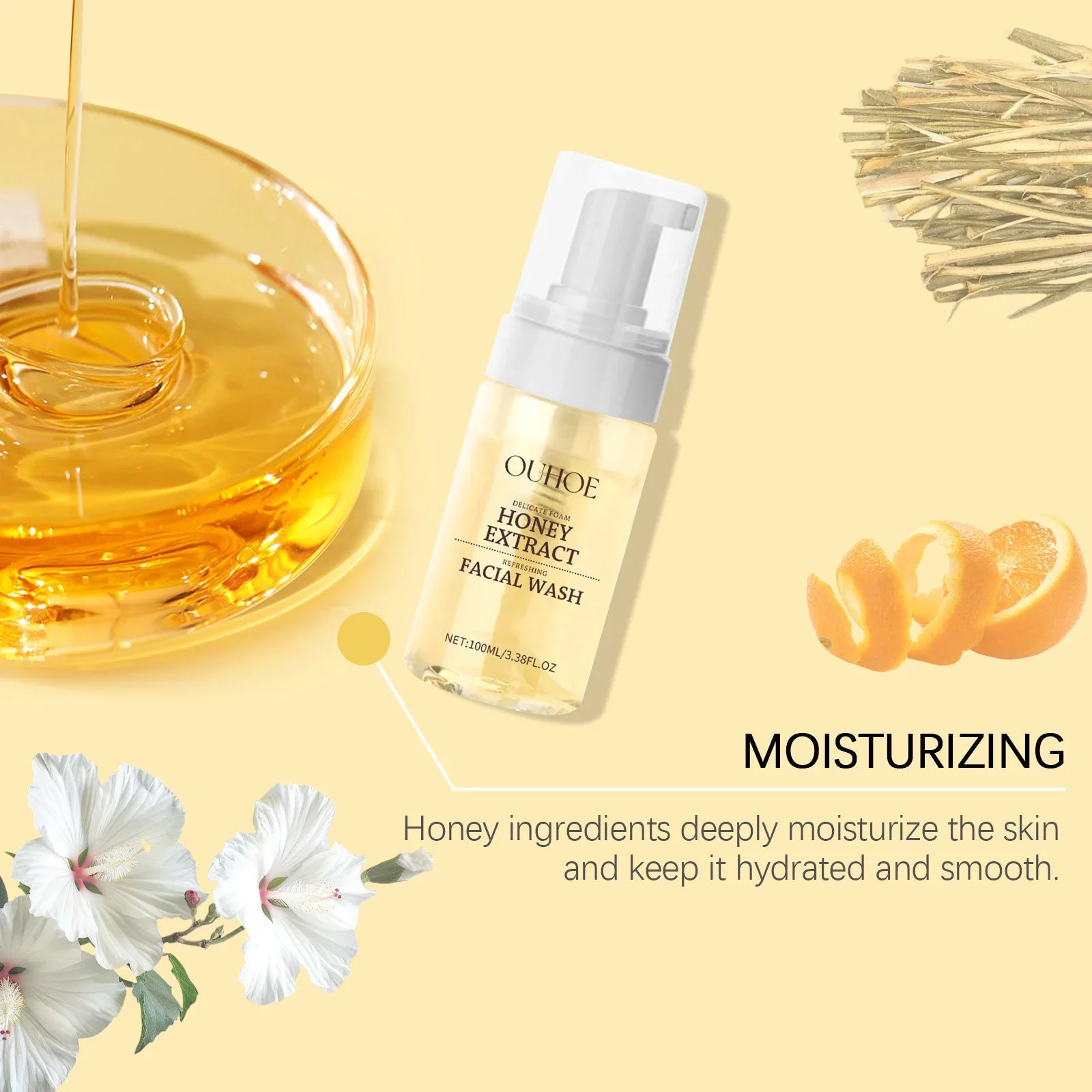 Honey Facial  Foaming Cleanser Gentle Oil Control Reduce Acne Blackhead Purify Pore Soothing Relieve Redness Hydrating Face Wash