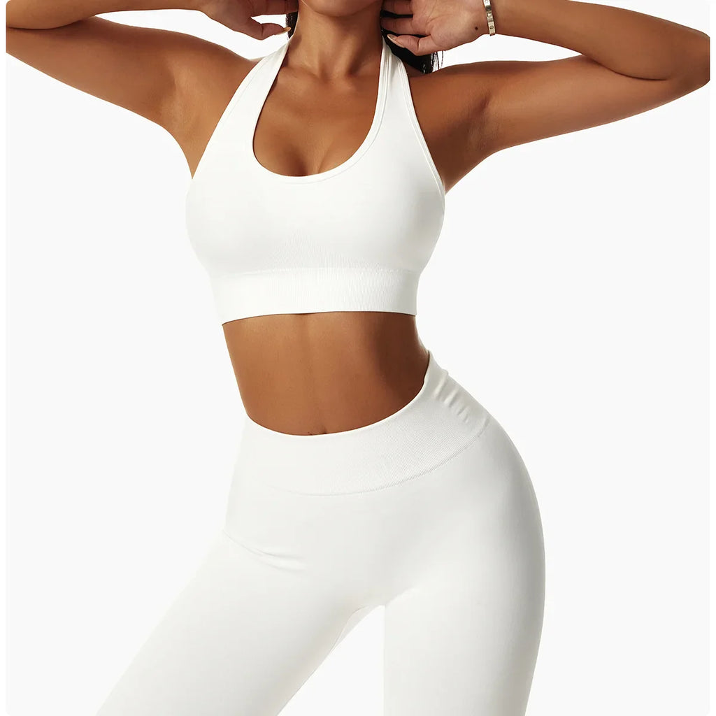 Sexy Halter Yoga Bra Gym Workout Push Up Running Sports Underwear Gathering Sports Vest Beautiful Back Fitness Top