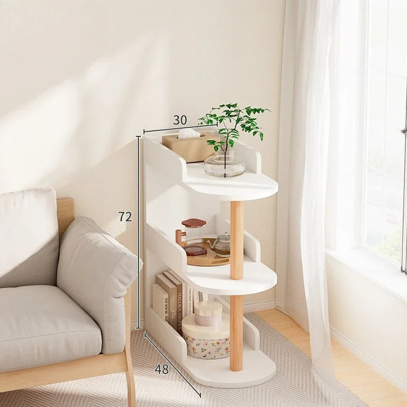 Wooden Corner Storage Bedside Table Simple Modern Multi-Layer Side Table Nightstand Cabinet Standing Bookcases Home Living Room