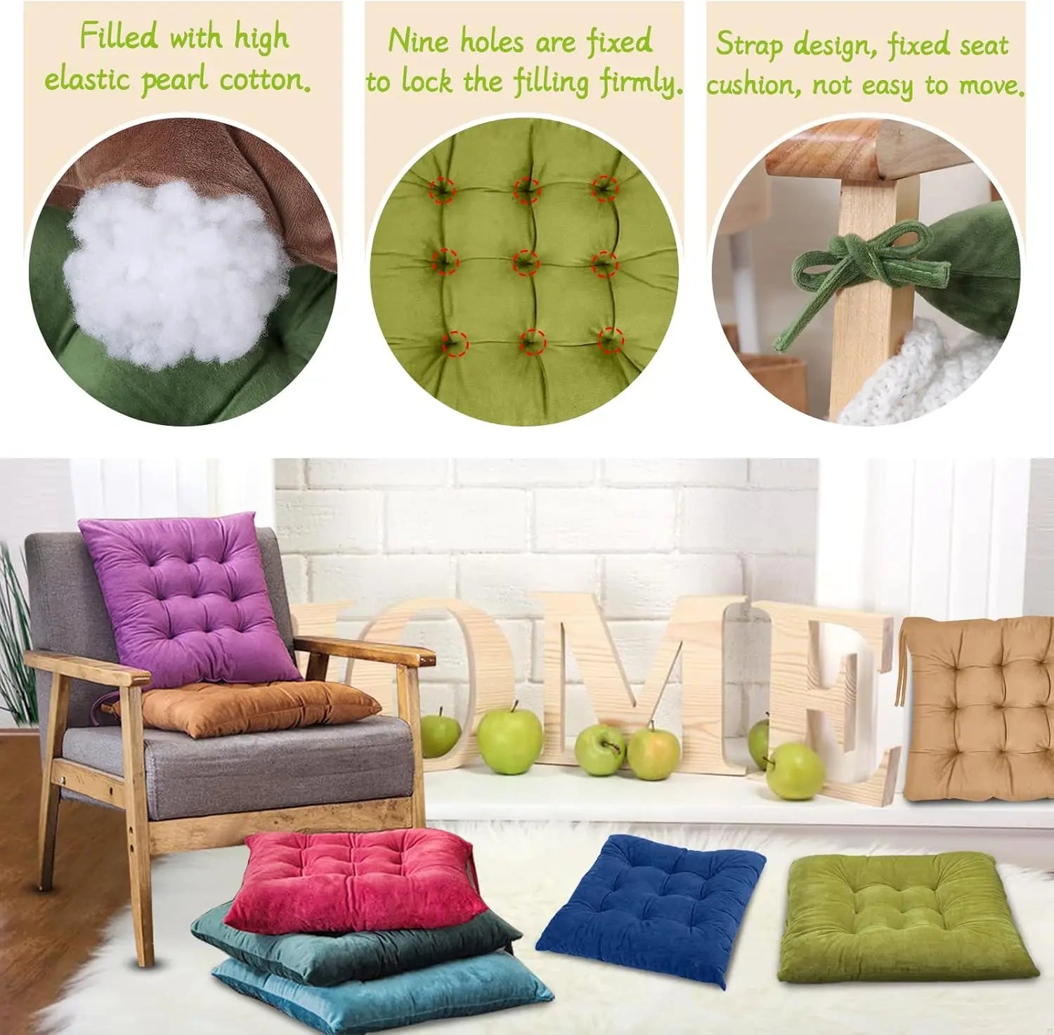 40x40cm Square Seat Cushion Indoor Seat Cushions Pillows with Ties Soft Comfortable Non Slip Chair Mat  for Office Desk YY098