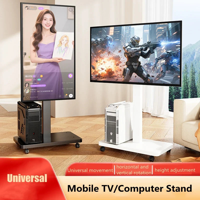 Rolling TV Stand for 10-43 Inch TVs PC, Portable Mobile TV Cart on Wheels Universal Floor Stands with Swivel Mount Fit Corner