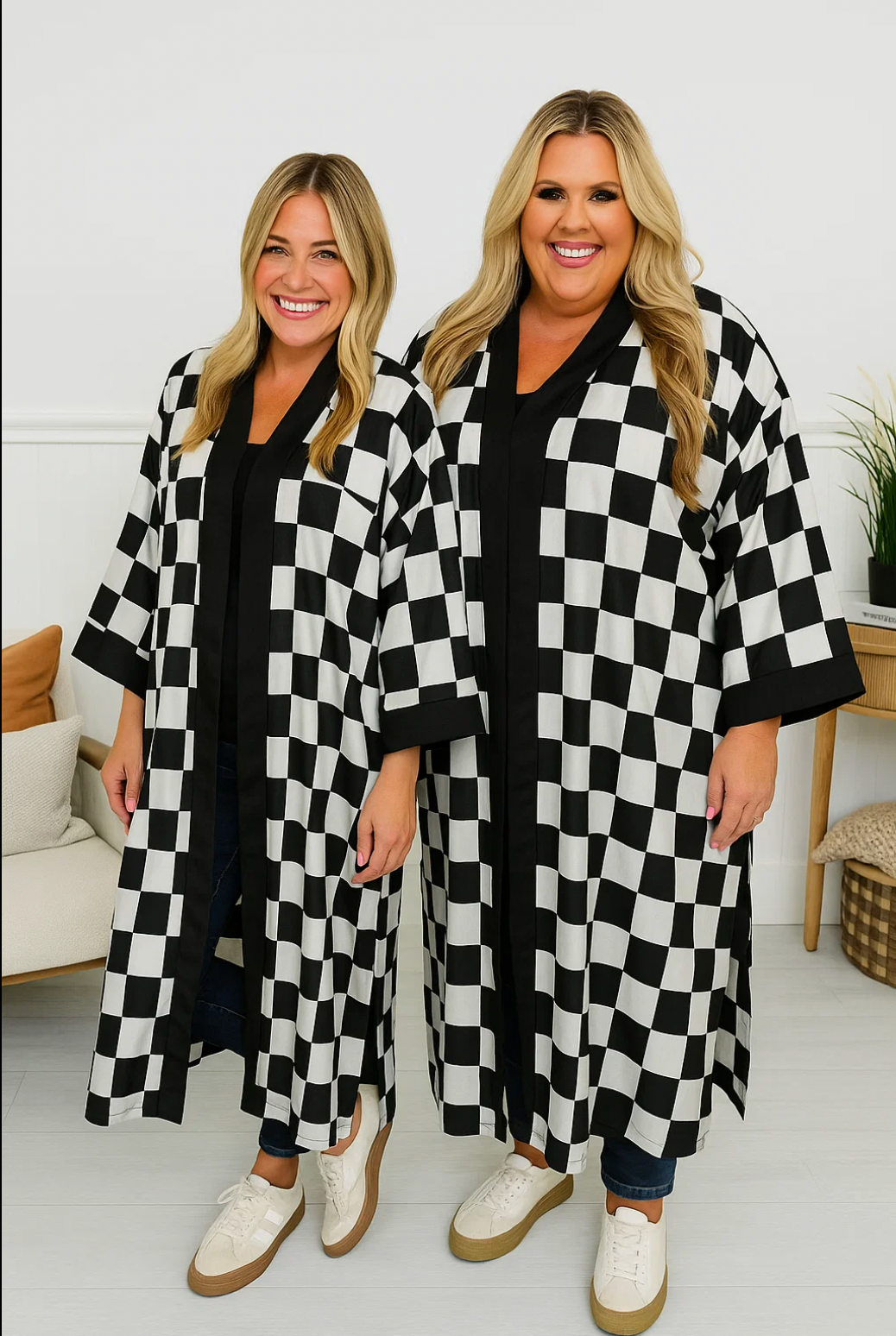 Checkered Silky Cardigan