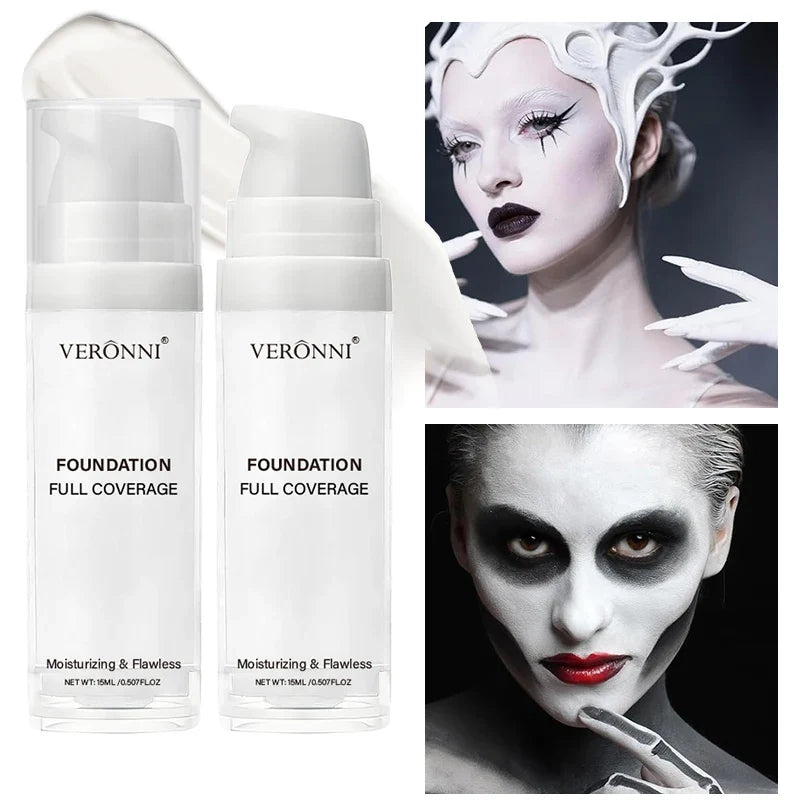 White Liquid Foundation, Full Coverage Heavy Duty Coverage, Creamy Liquid Formula for Goth Makeup, Cosplay, Long-Lasting Matte