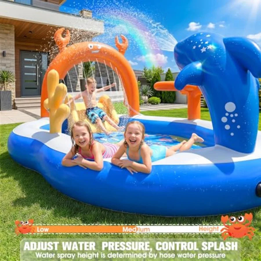Backyard Inflatable Toddler Pool With Water Slide Sprinkler