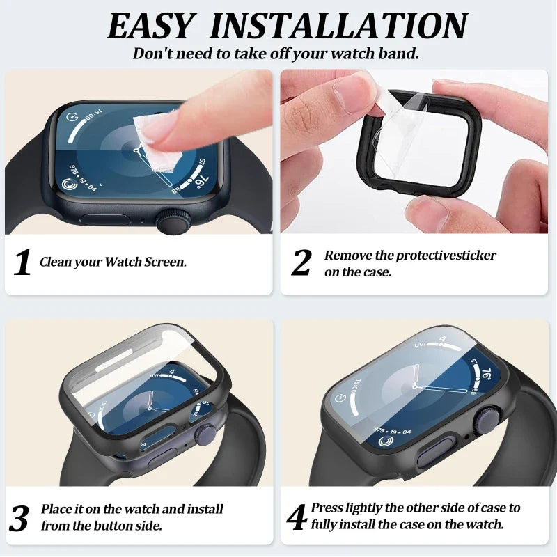 Tempered Glass+Case For Apple Watch 38-40mm 41mm 42mm 44mm 45mm 46mm Screen Protector Protective Cover iWatch 11 10 8 7 9 6 SE 5