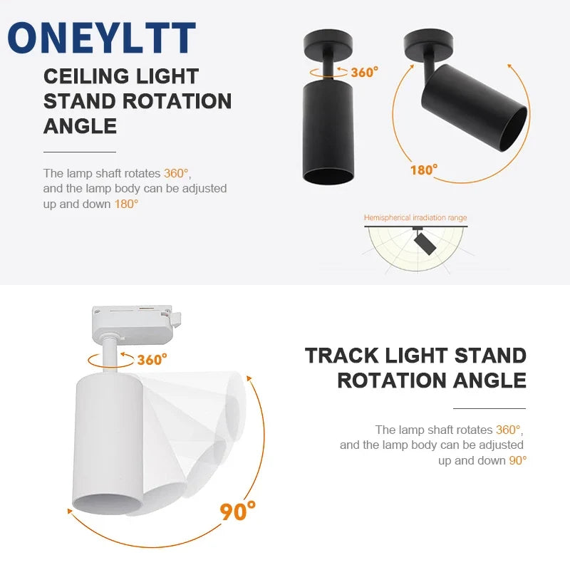 Surface Mounted 360° Rotatable White Black Gold Copper LED Ceiling Track Downlight 6W GU10 Bulb Replaceable Wall Spot Light