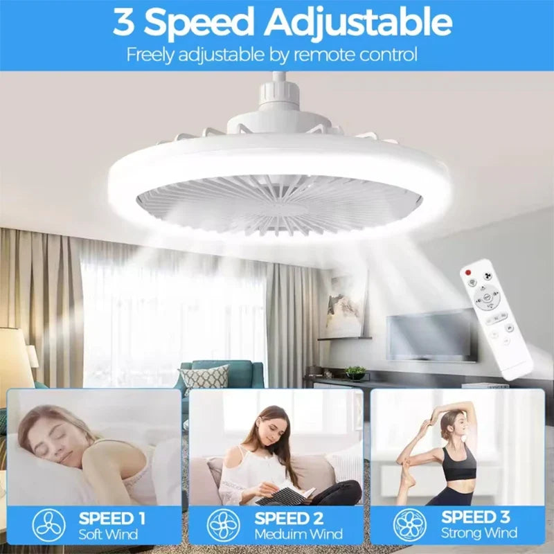 Smart 3-in-1 Ceiling Fan LED Lights Remote Control 3-Speed E27 Lighting Base for Bedroom Living Room Electric fan AC85-260V