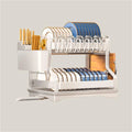 2-Tier Dish Drying Rack for Kitchen Counter, Large Dish Rack with Drainboard, Carbon Steel Kitchen Dish Rack with Utensil Holder