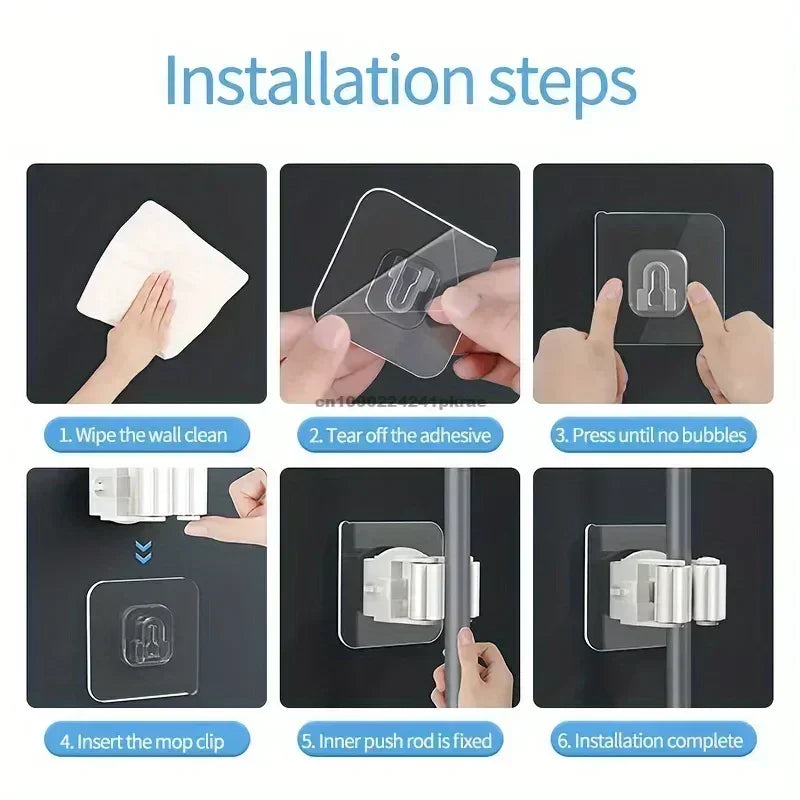 Self-adhesive Mop Holder Broom Stand Wall Mounted Mop Support Sweeping Brush Hook Storage Organizer Bathroom Kitchen Accessories