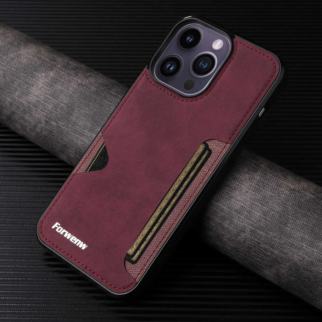 Retro Card Holder Phone Case for iPhone 16 15 14 13 12 11 Pro Max Mini XS XR X SE 2020 2022 7 8 Plus Wallet PU Leather Cover