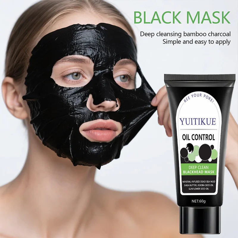 YUITIKUE Oil Control Blackhead Mask, Bamboo Charcoal Deep Clean Peel-Off, Creamy Texture Pore Cleanser, 60g