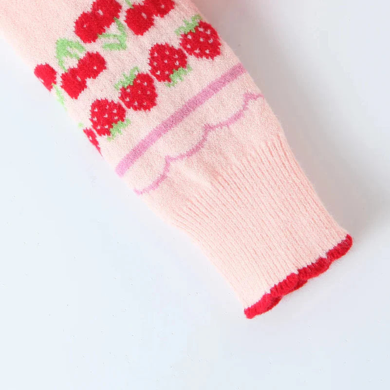 Pink Cherry & Strawberry Cropped Cardigan