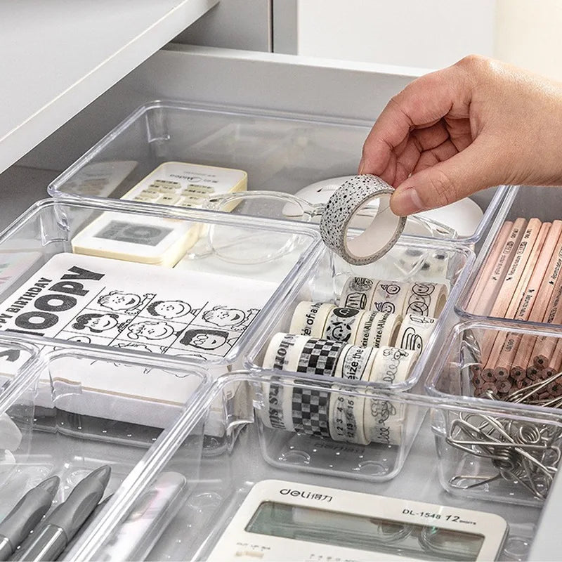 7PCS/Set Desk Drawer Organizers Set Plastic Bathroom Storage Makeup Organizer Clear Transparent Storage Box Drawer Organizer