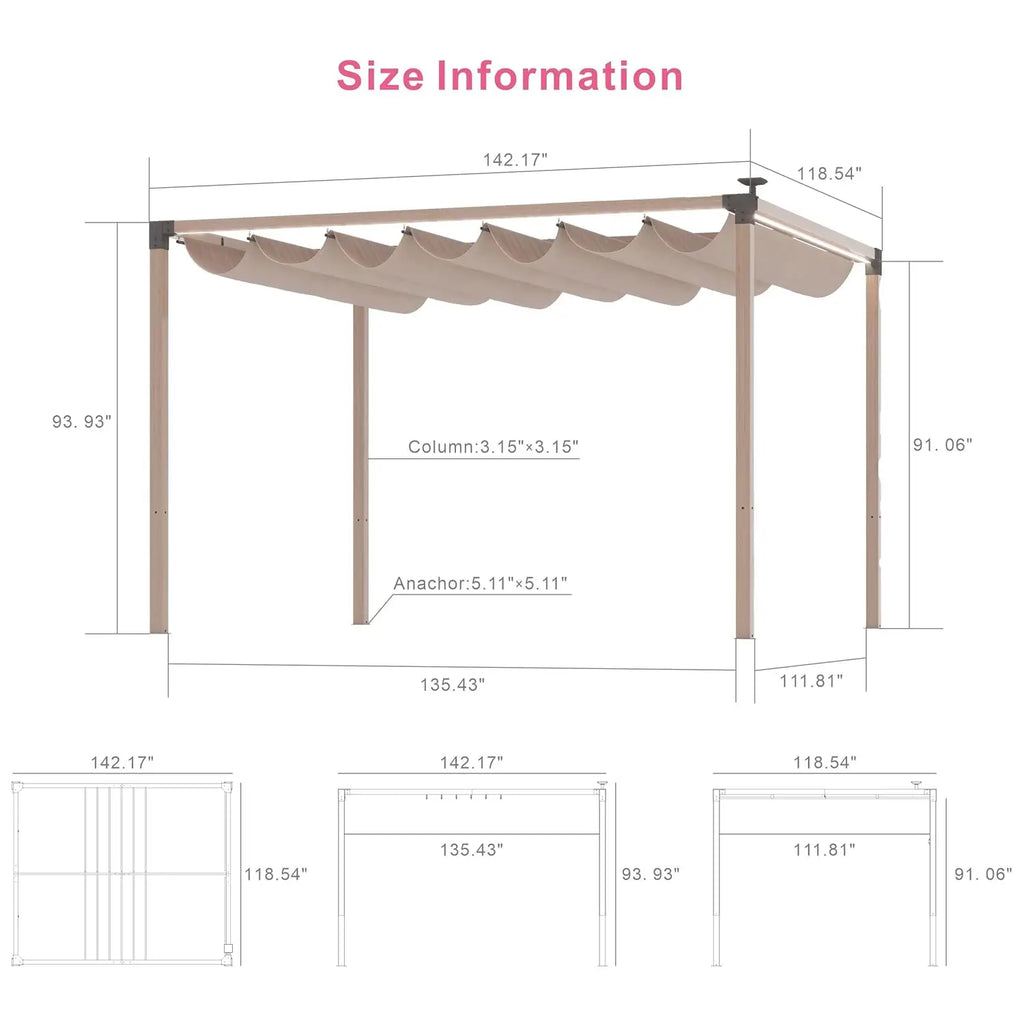Retractable Pergola With LED Lights Aluminum Outdoor Canopy
