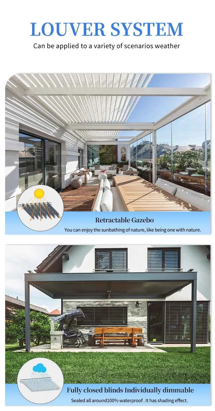 VMotorized Retractable Roof Pergola - Automatic PVC Gazebo & Metal Folding Roof System
