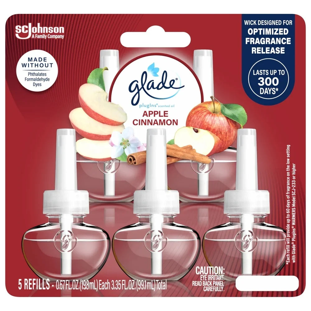 Apple Cinnamon PlugIns Scented Oil Refills 5 Pack Air Freshener Essential Oil Infused Wall Plug In Home Fragrance 60 Days