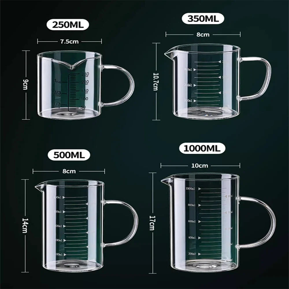 1pcs Glass Measuring Cup With Handle 250/350/500/1000ml High Borosilicate Glass Milk Coffe Measuring Mug Heat-resistant Cup