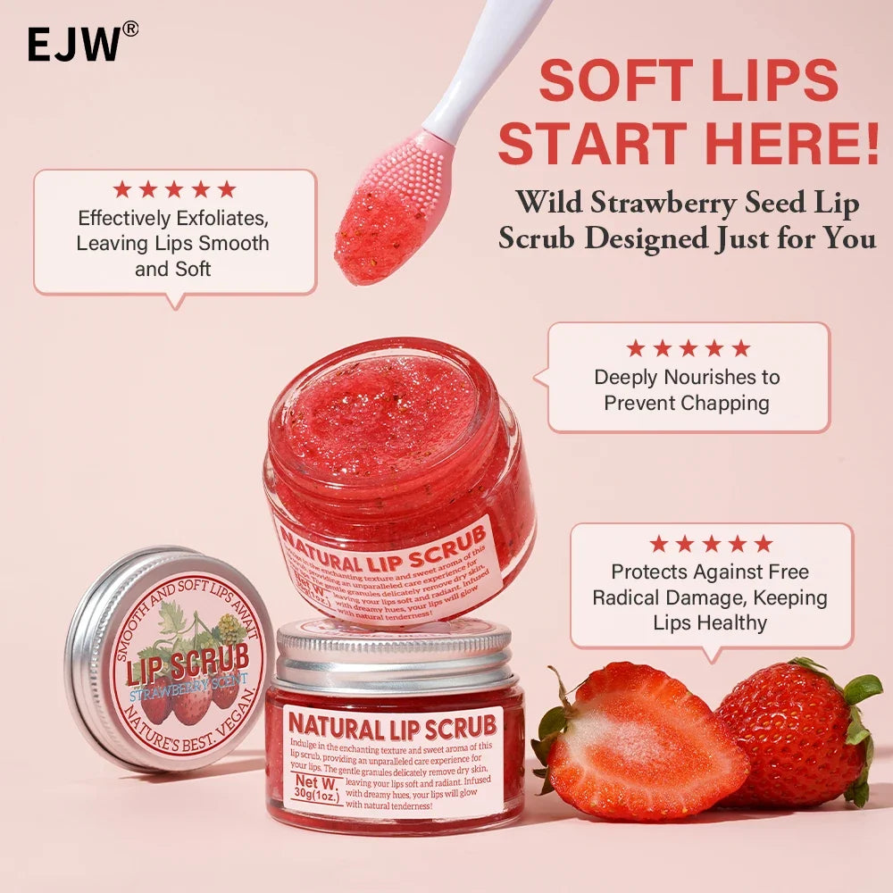Strawberry Lip Scrub & Repair, Exfoliator & Moisturizer for Chapped, Dry and Flaky Lips,Sugar Lip Scrub Improve Dullness Remove.