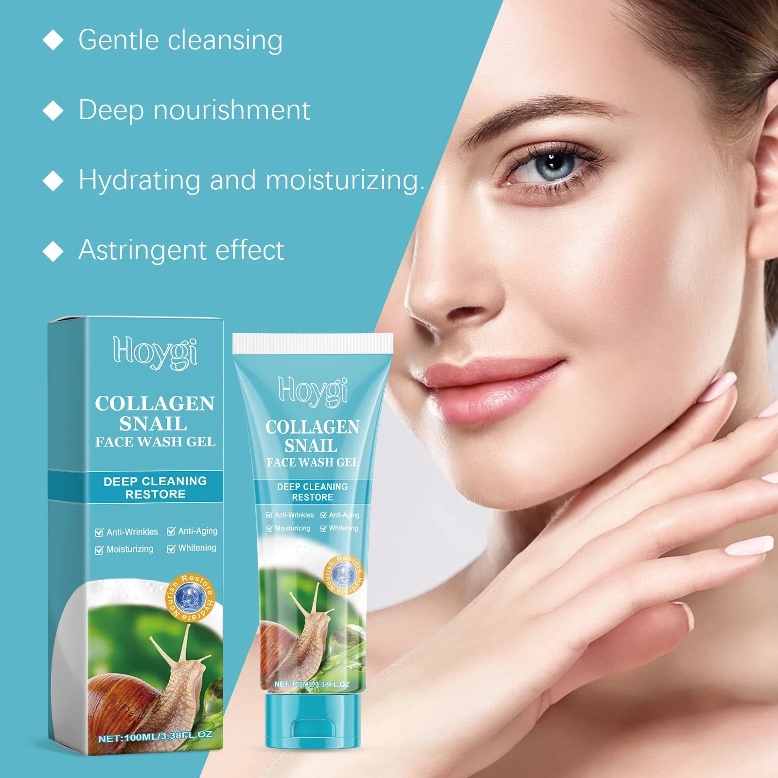Collagen Snail Cleansing Gel Gentle Exfoliating Cleanser Shrink Pores Repair Moisturizing Cleanser Facial Skin Care Cleanser