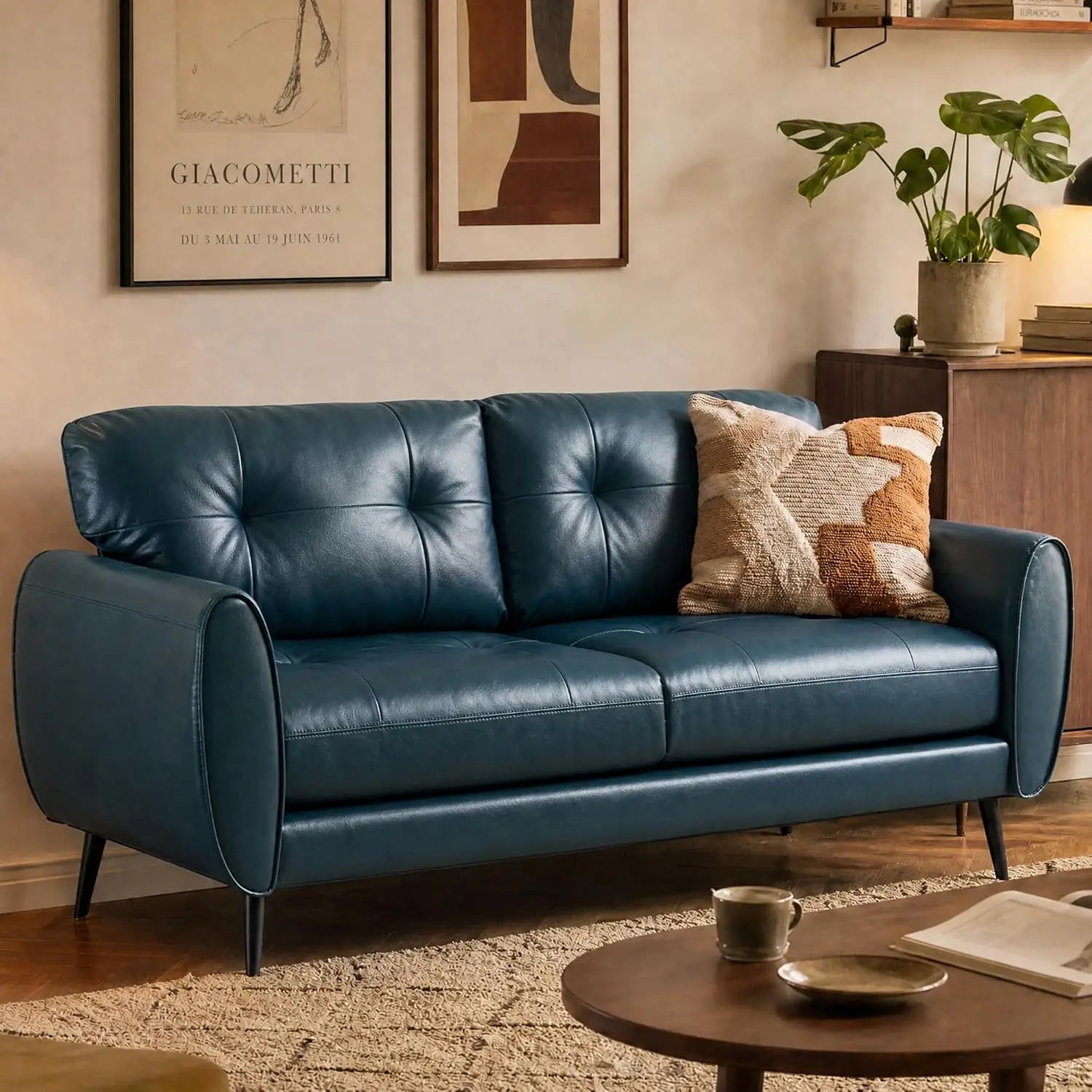 Tyboatle Faux Leather Loveseat Mid Century Modern Tufted Sofa