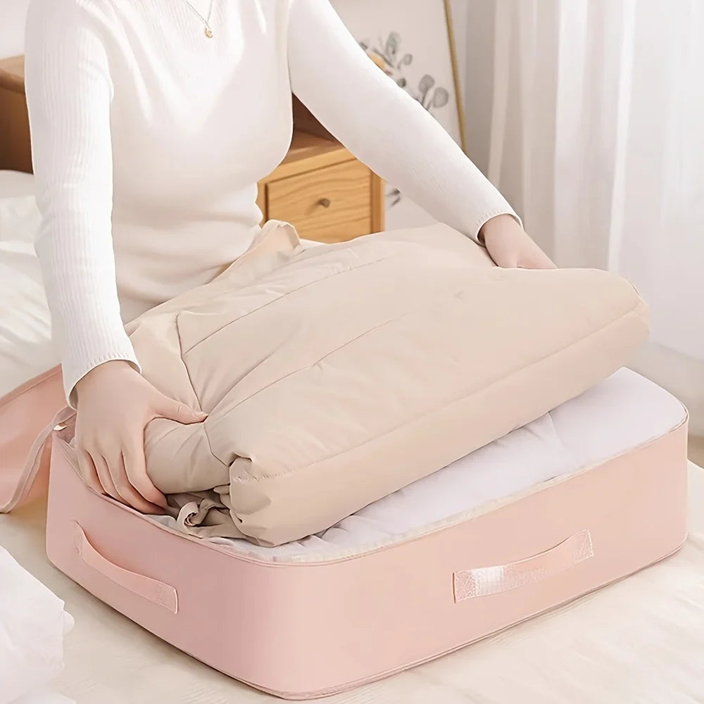 Heavy-Duty Self-Compressing Storage Bag - Portable Organizer for Clothes, Blankets & Quilts, Ideal for Closet Organization