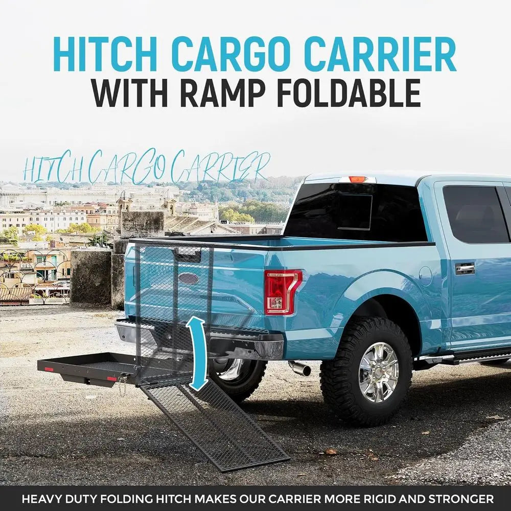 Foldable Trailer Hitch Cargo Carrier With Ramp 500 Lb Capacity