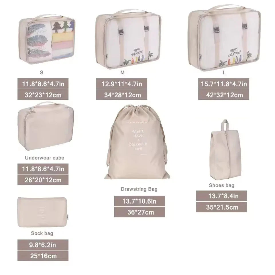 7PCS Set Travel Luggage Organizer Bags Clothes Shoes Packing Set Suitcase Foldable Cube Dormitories Clothes Storage Bag 7PCS Bag