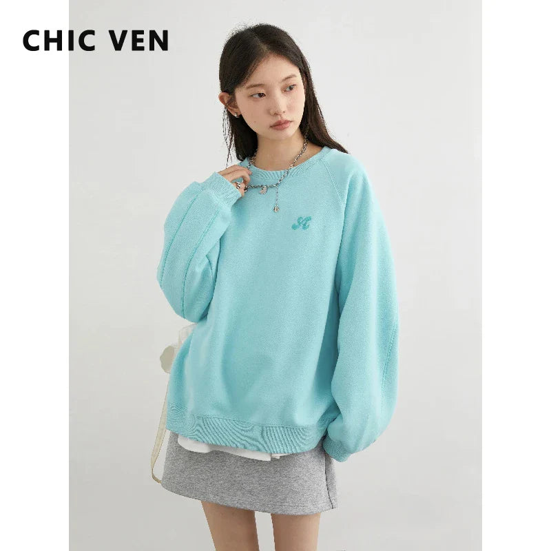 CHIC VEN Women Sweatshirts Loose Casual New O Neck Raglan Sleeves Long Sleeved Female Tops Pullover Spring Autumn 2025
