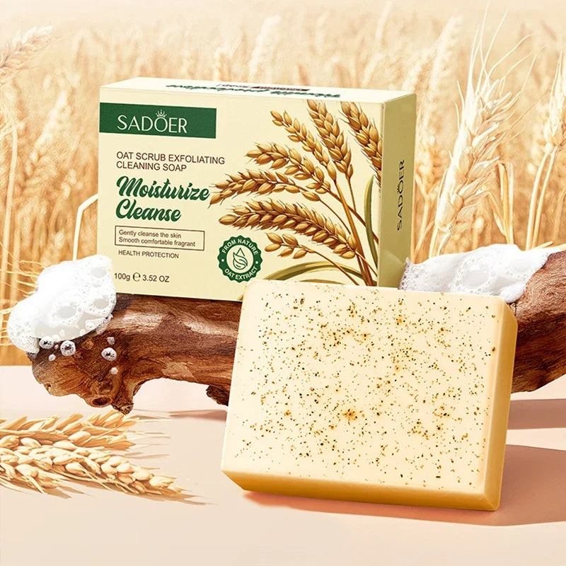 SADOER Oat Scrub Exfoliating Facial Soap Face Wash Foam Facial Cleanser Moisturizing Anti-aging Body Bathing Soap Exfoliator