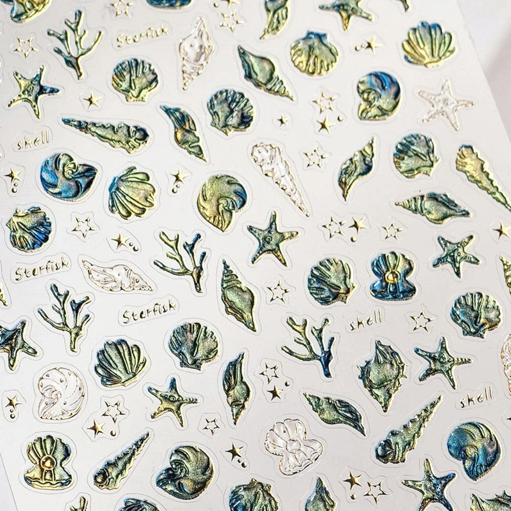 5D Deep Sea Fish Nail Art Stickers Shimmery Bubble Colorful Marine Life Nail Decals Summer Ocean Self Adhesive Manicure Decal