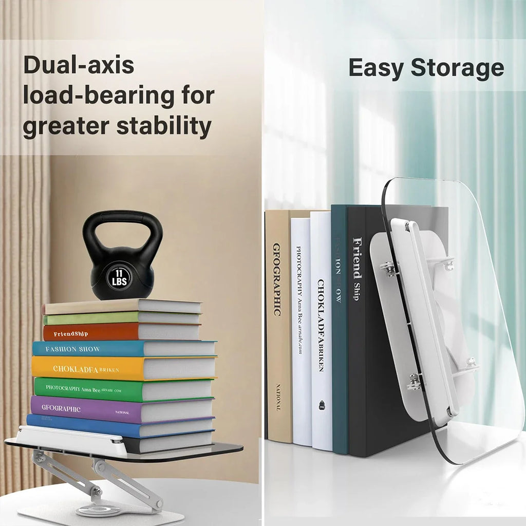 Portable Book Stand Free Angle Adjustable Book Holder for Thick Textbook Collapsible Acrylic Book Rest Desktop Riser Stand
