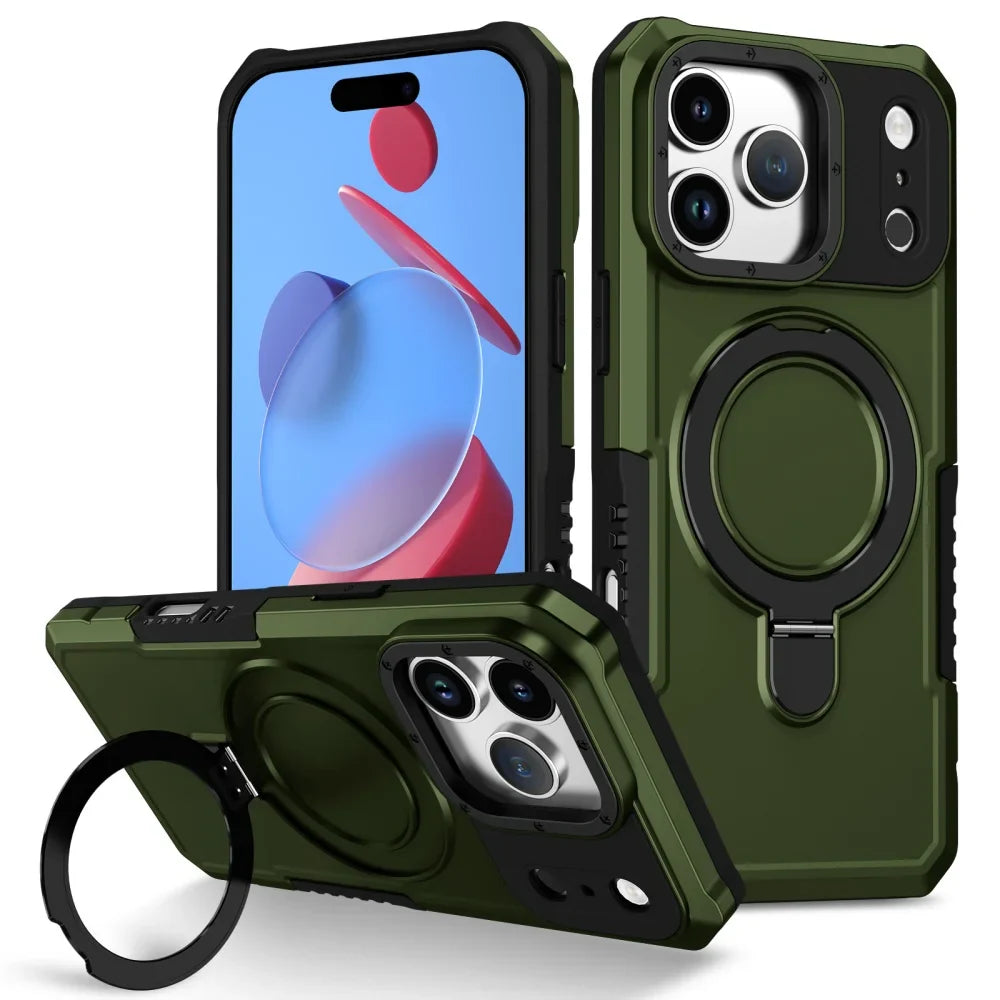 Luxury Armor For Magsafe Magnetic Stand Holder Phone Case For iPhone 17 Pro Max 17 Air Ring Bracket Shockproof Bumper Cover